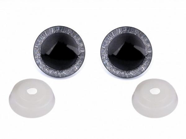 Augen mit Sicherung Ø 20 mm (2 Stück) Schwarz/Transparent mit Silbernen Glitter Rand